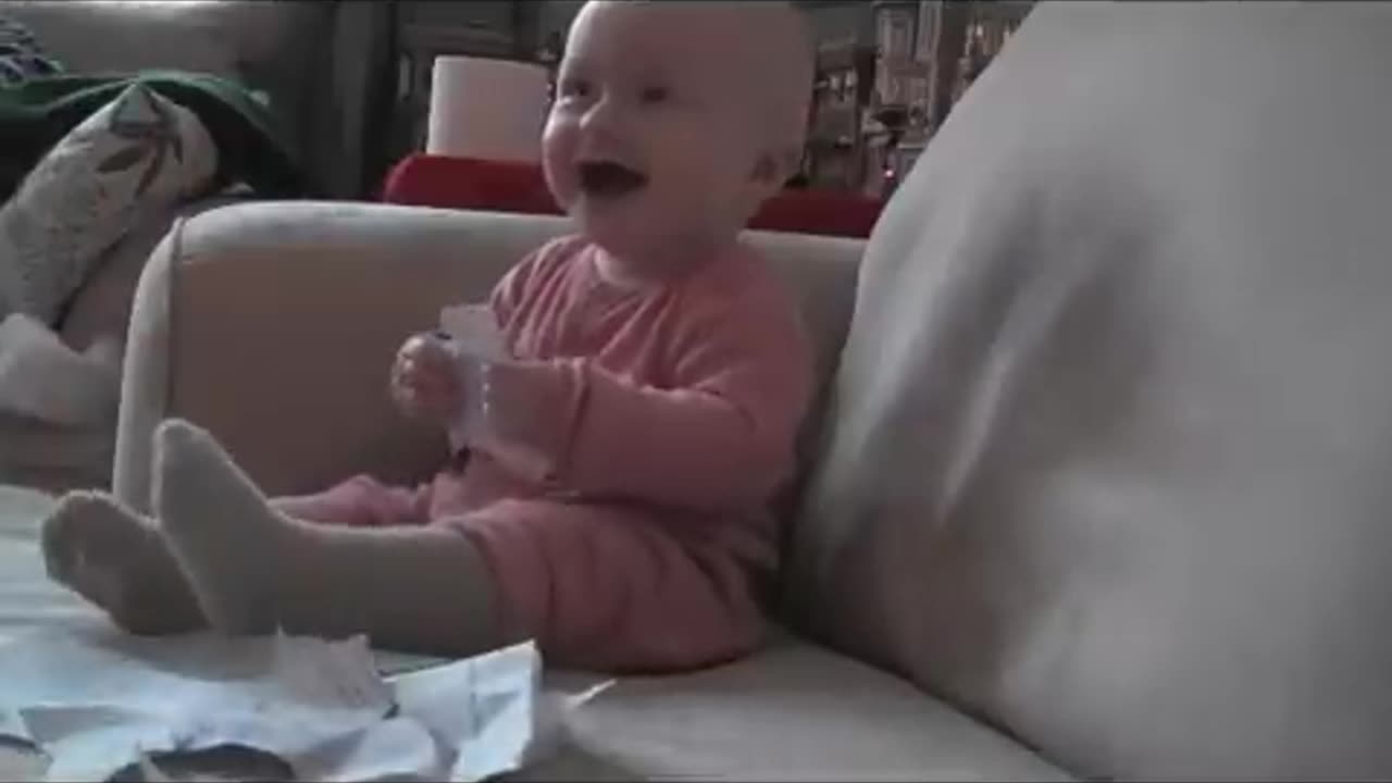 Baby Laughing Hysterically at Ripping Paper (Original)