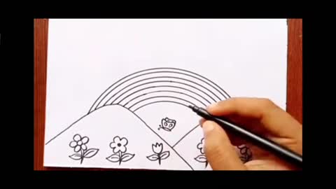 how to draw a Rainbow scenery drawing