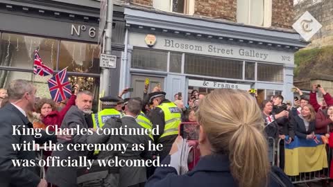 25_Moment King Charles and Queen Consort are egged during York walkabout