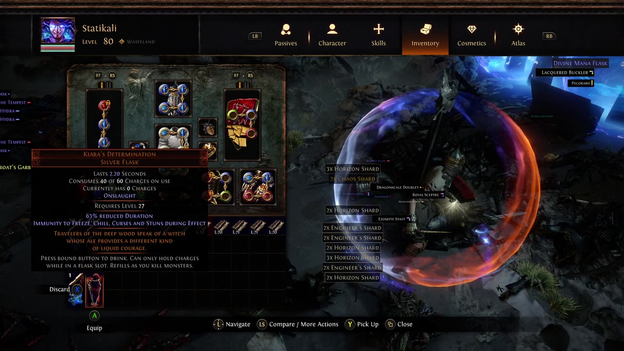 POE SSF Crucible Unique Silver Flask Kiara's Determination