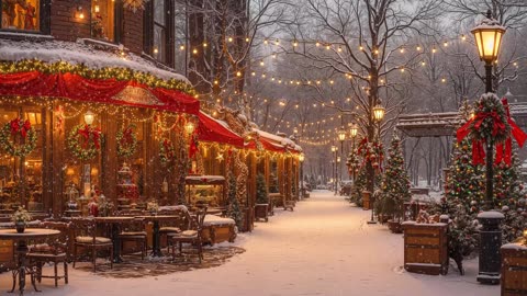 Cozy Outdoor Christmas Coffee Shop - Smooth Christmas Jazz