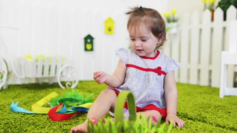 Happy little baby boy in his room, portrait