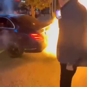 Driver attempts to show off ends up setting his car on fire instead