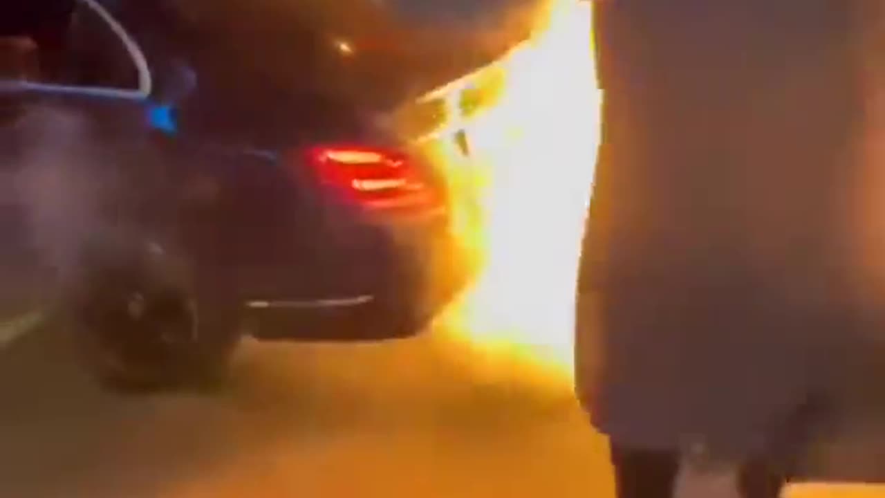 Driver attempts to show off ends up setting his car on fire instead