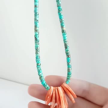 Irregular Natural turquoise with Orange spiny oyster shell necklace Jewelry Gift For Her