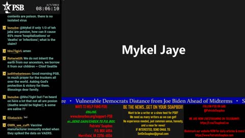 2022-02-07 07:00 EST - Patriots Soapbox AM: with LadyRWB , MykelJaye & DD