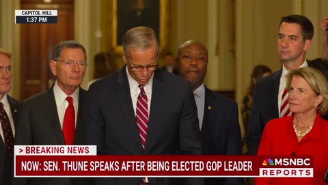 Sen. John Thune speaks after being elected Senate majority leader.