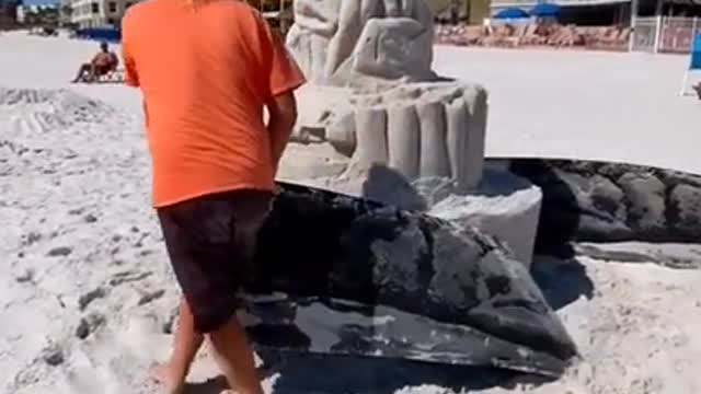 Elaborate Sand Structure Collapses After Artist Removes Support From After Completing it