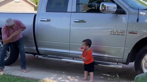 Toddler Faceplanted Racing with Grandpa