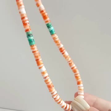 Orange Spiny Oyster beads amber white shell pendant necklace full strand 16inch 06
