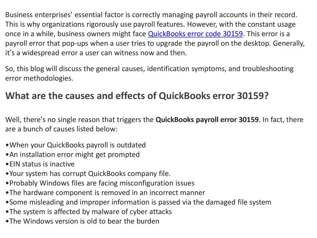 How to Resolve QuickBooks Error Code 30159?