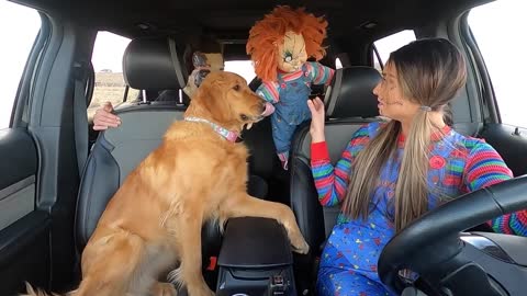 Chucky Surprises Robot with Car Ride Chase!