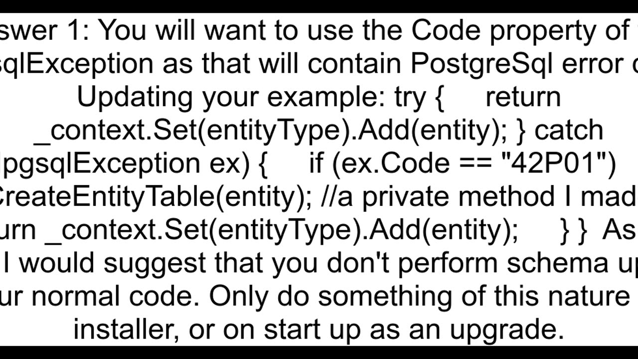 How to catch an exception and use error codes when the requested PostgreSQL table can39t be found