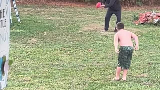 I heard my son talking to someone in the backyard..