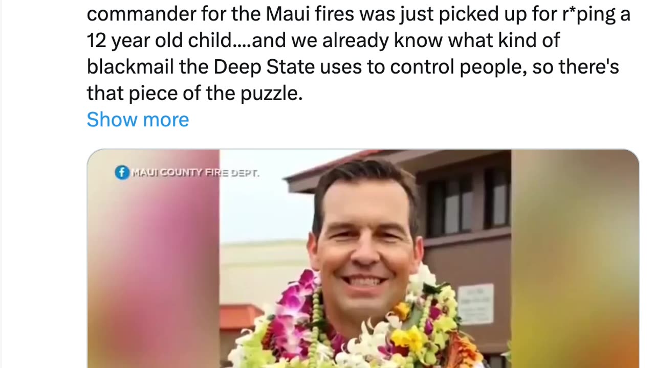 Commander for the Maui fires was just picked up for r@ping a 12 year old child