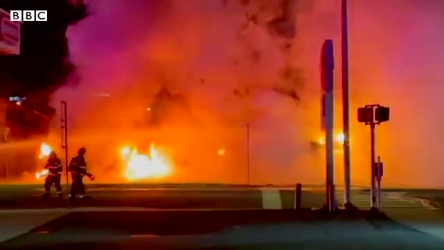 Petrol tanker crash causes massive fire in long Island, new York