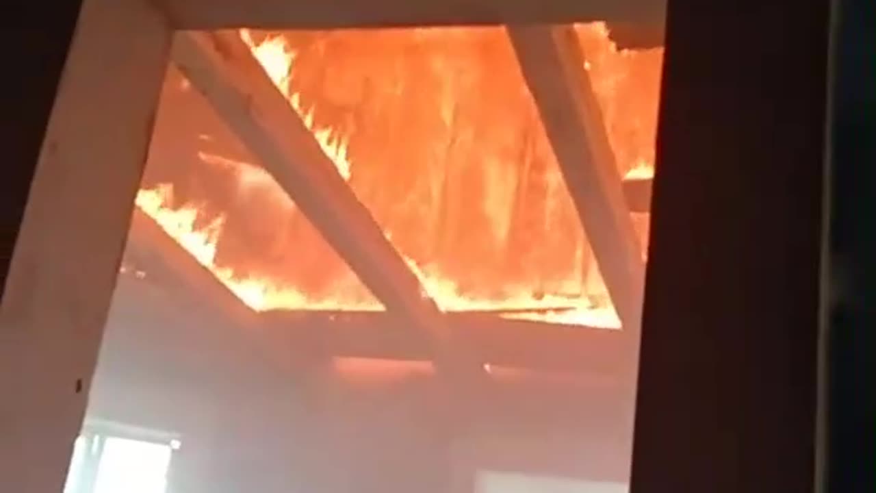 UAF shelter is on fire after being hit by a Russian artillery shell