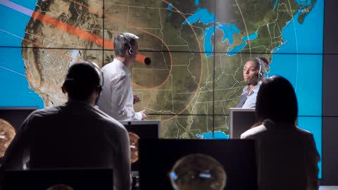 Scientists having a discussion during an eclipse