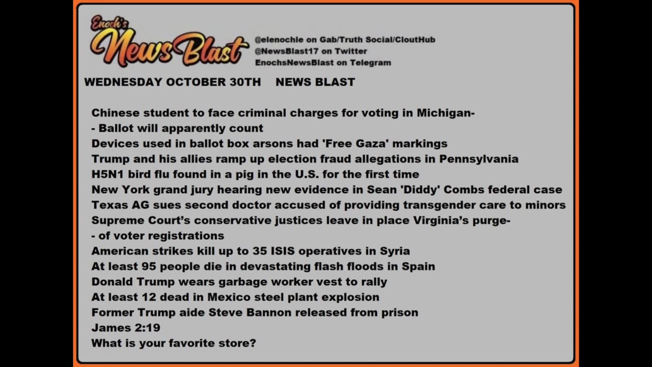 Wednesday October 30, 2024 News Blast