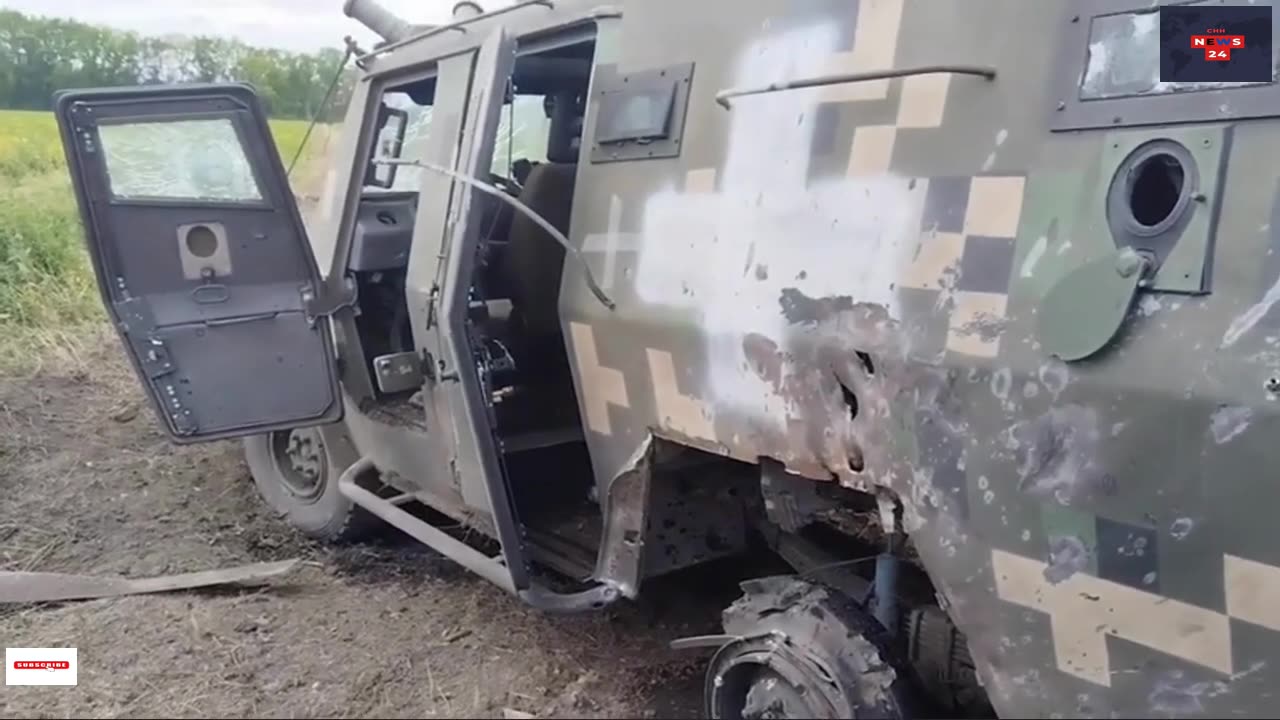 Wreckage of US-made military vehicles left on Russian frontier after cross-border raid from Ukraine