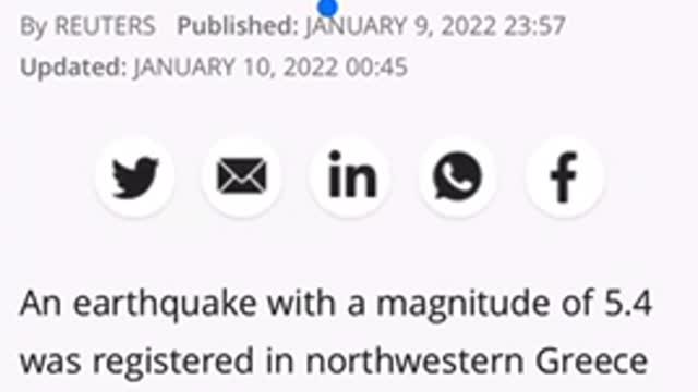 News 01/09/2022 Magnitude 5.4 earthquake strikes Greece.