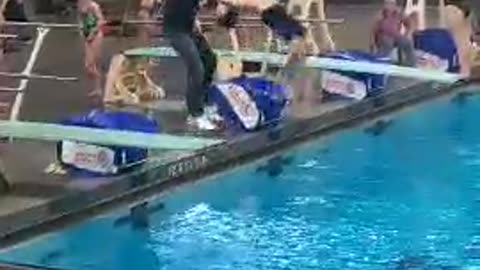 Coach fall in pool while training his student