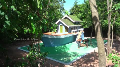 Build The Most Creative Modern boat villa house & Swimming Pool Around boat