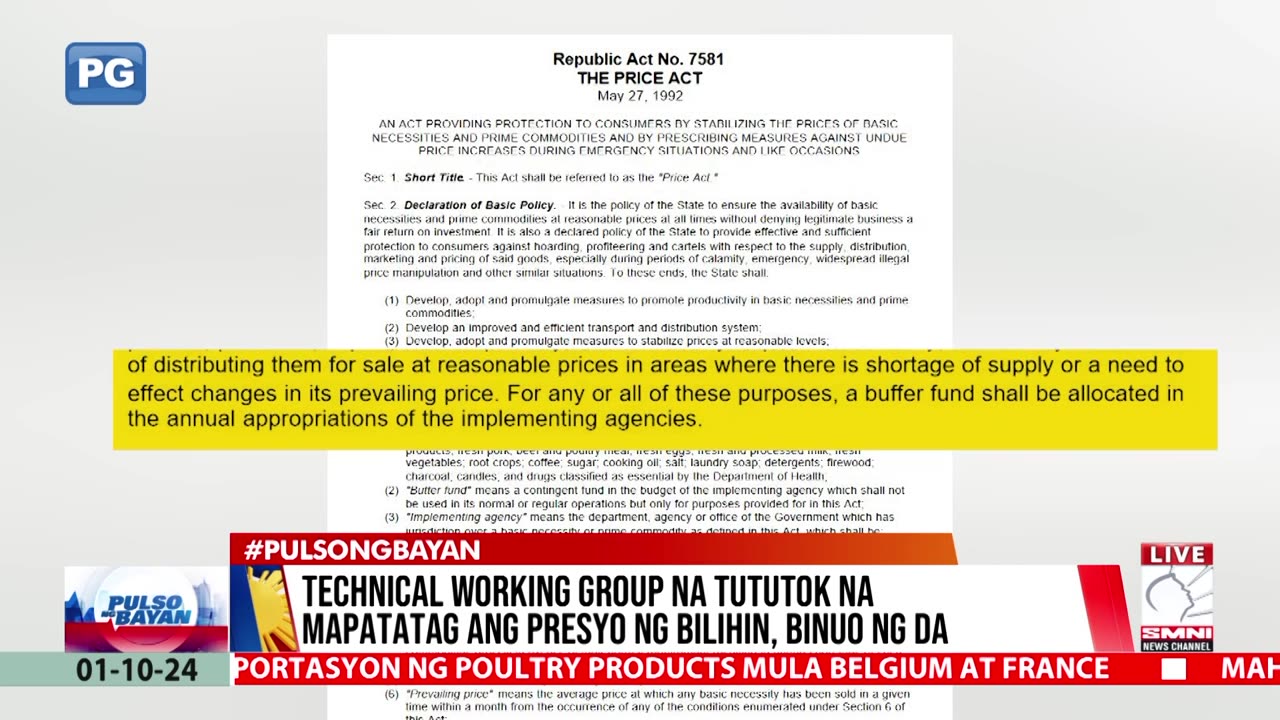 Technical Working Group na tututok na mapatatag ang presyo ng bilihin, binuo ng DA