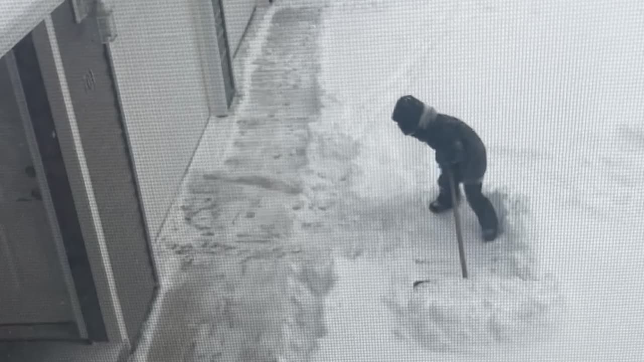 Girl Tries Her Best to Shovel Snow