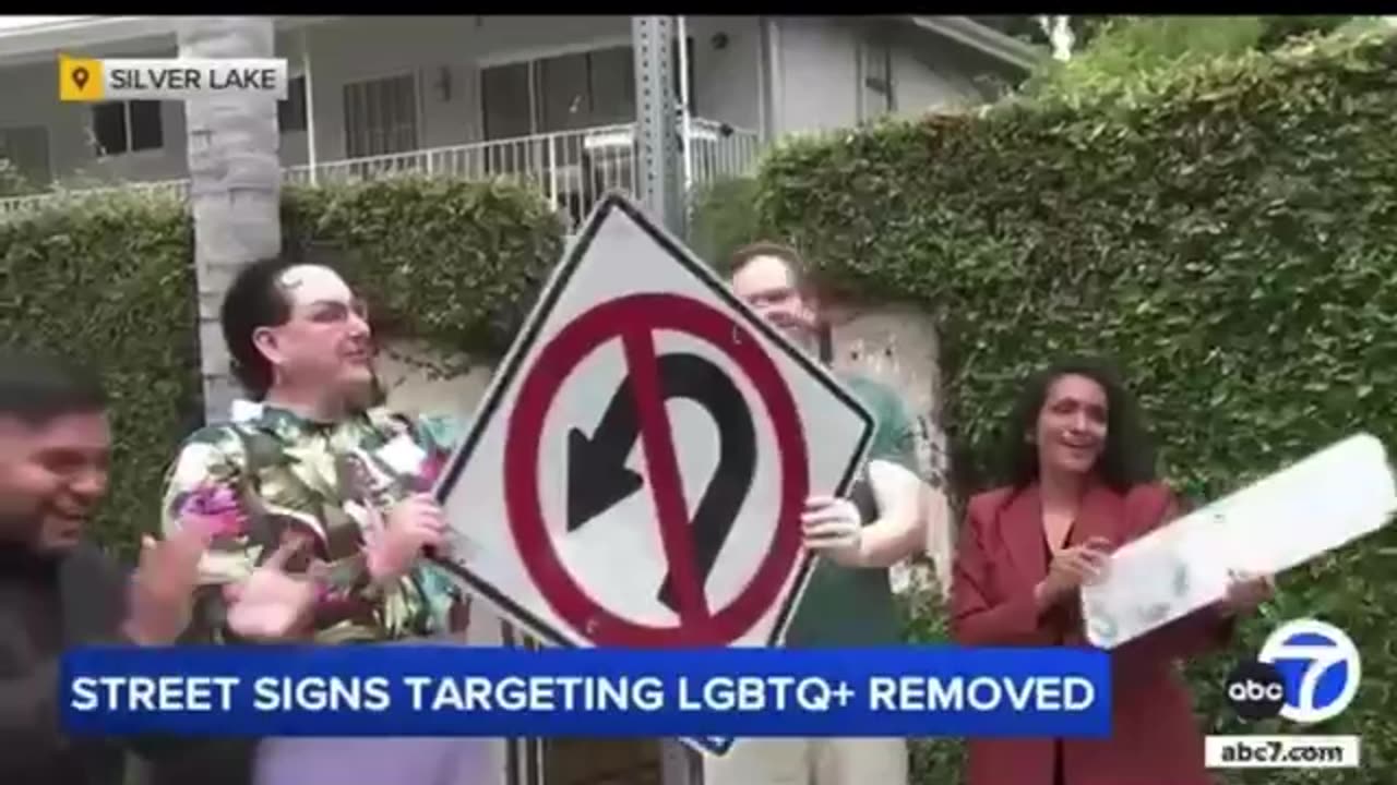 LA city: Ant-LGBT Homophobic U-Turn signs are taken down...