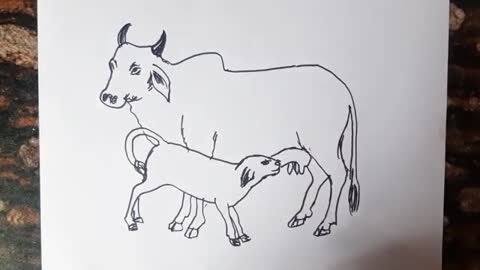 Cow Drawing // Cow & Calf Drawing // Easy Drawing