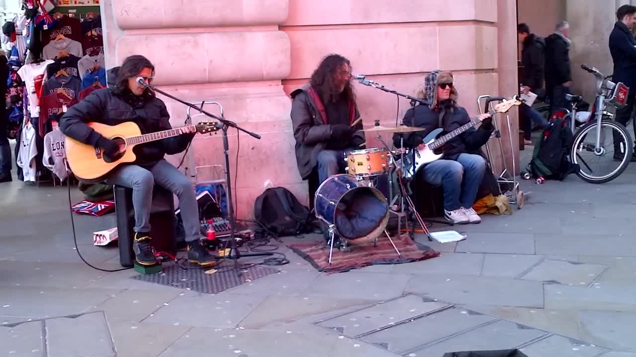 London street band Funfiction play I Can See Clearly Now (Johnny Nash)