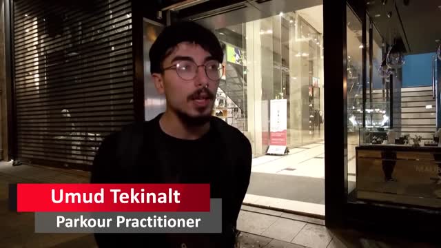 Parkour Athletes Turn Lights Off at Paris Businesses