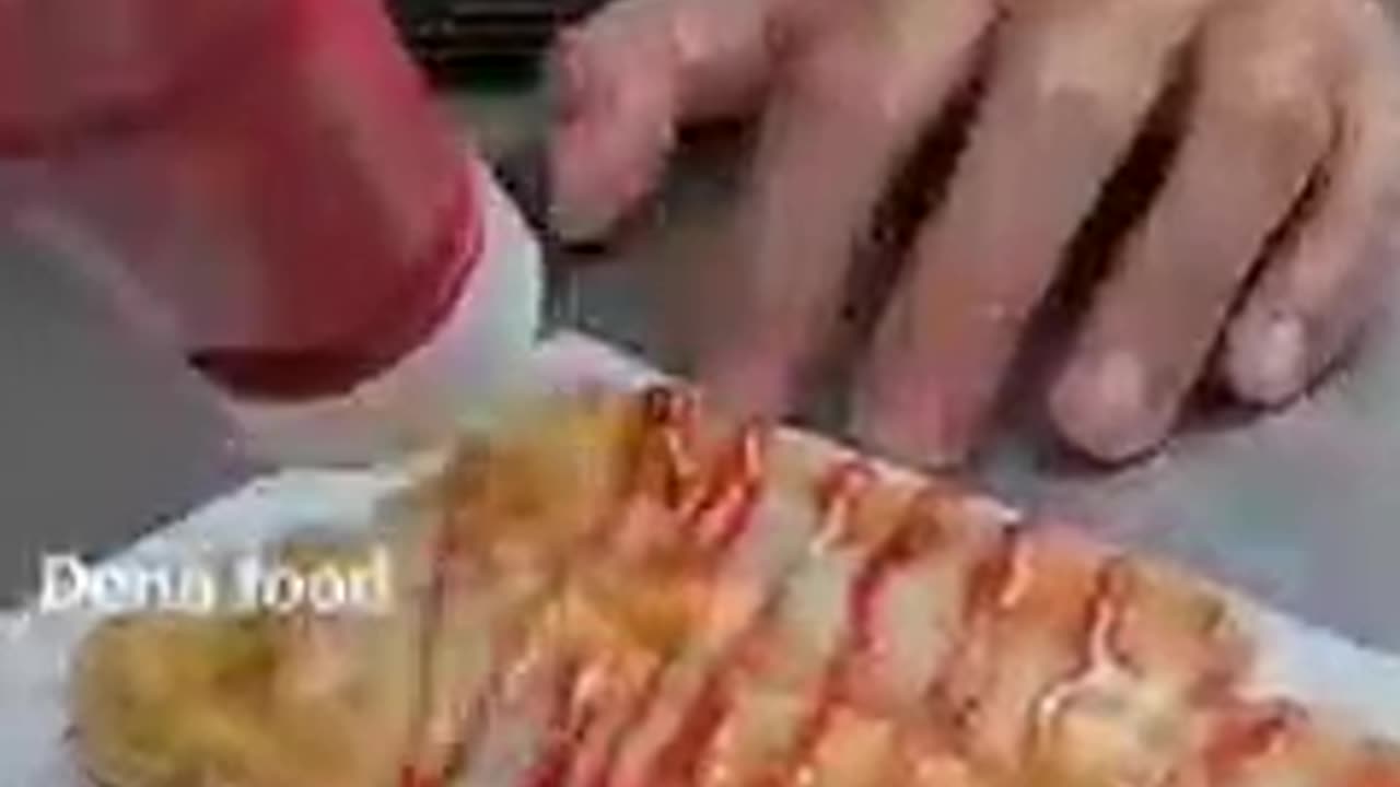 Street food tasty famous banana roti of Bangkok stuffed with banana and egg