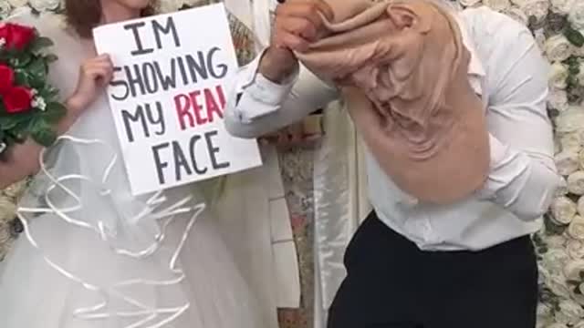 Husband shows wife face for the first time!