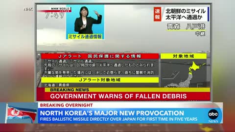 North Korea fires ballistic missile over Japan