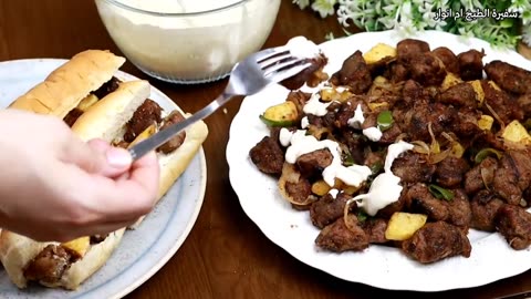 Lamb liver with onions and peppers, red and tender from the inside, the right way to cook liver🌯🌮