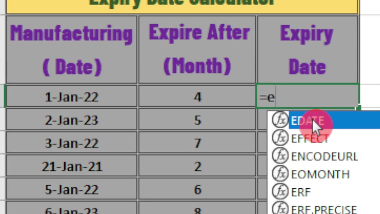 Calculate Expiry Date in Excel