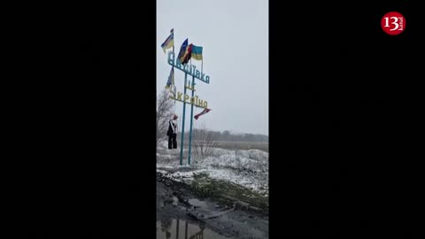 Putin effigy hanging on Avdiivka post sign in Donetsk region