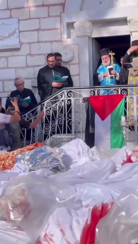 Funeral for Christians killed after Israeli strike hit St Porphyrios Monestary in Gaza