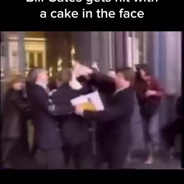 Bill gates gets hit with a cake in the face 1998