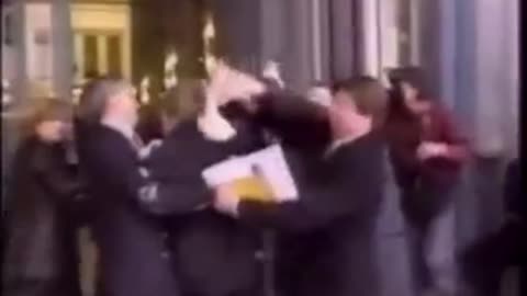 Bill gates gets hit with a cake in the face 1998