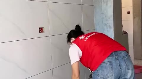 Girl is filling up those tile gaps in the best way possible!.hd