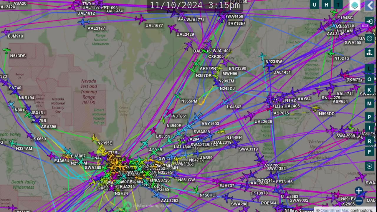 Air Traffic Time Lapse for Nevada - Lost Wages - Spy Utah - Nov 13th 2024 - past week -