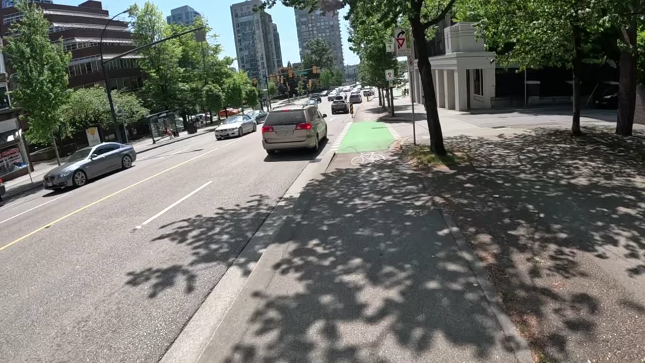 Vancouver burrard bridge dog pulled by skateboard