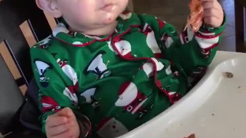 Baby Loves First Taste of Bacon