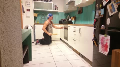 Guy Does Amazing Workout in Kitchen