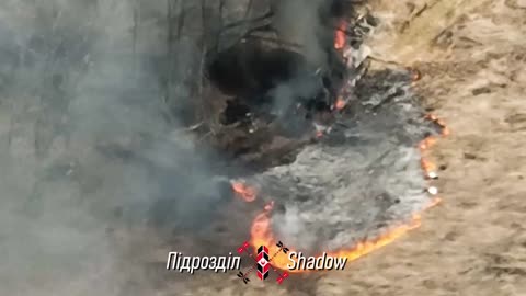 Russian Artillery Gun Set Alight by Ukrainian Drones