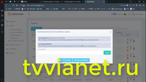 Painel administrativo da TV Via Net