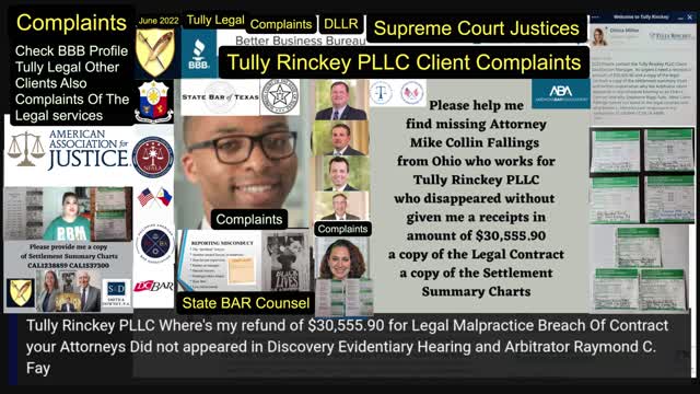 Tully Legal Client Complaints / Better Business Bureau / Tully Rinckey PLLC Client Complaints / Mike C. Fallings / Cheri L. Cannon / Stephanie Rapp Tully / State BAR Counsel / Supreme Court / DLLR / EEOC / President Duterte / President BBM